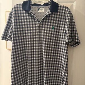 Izod Men's Blue and White Checkered Polo Shirt